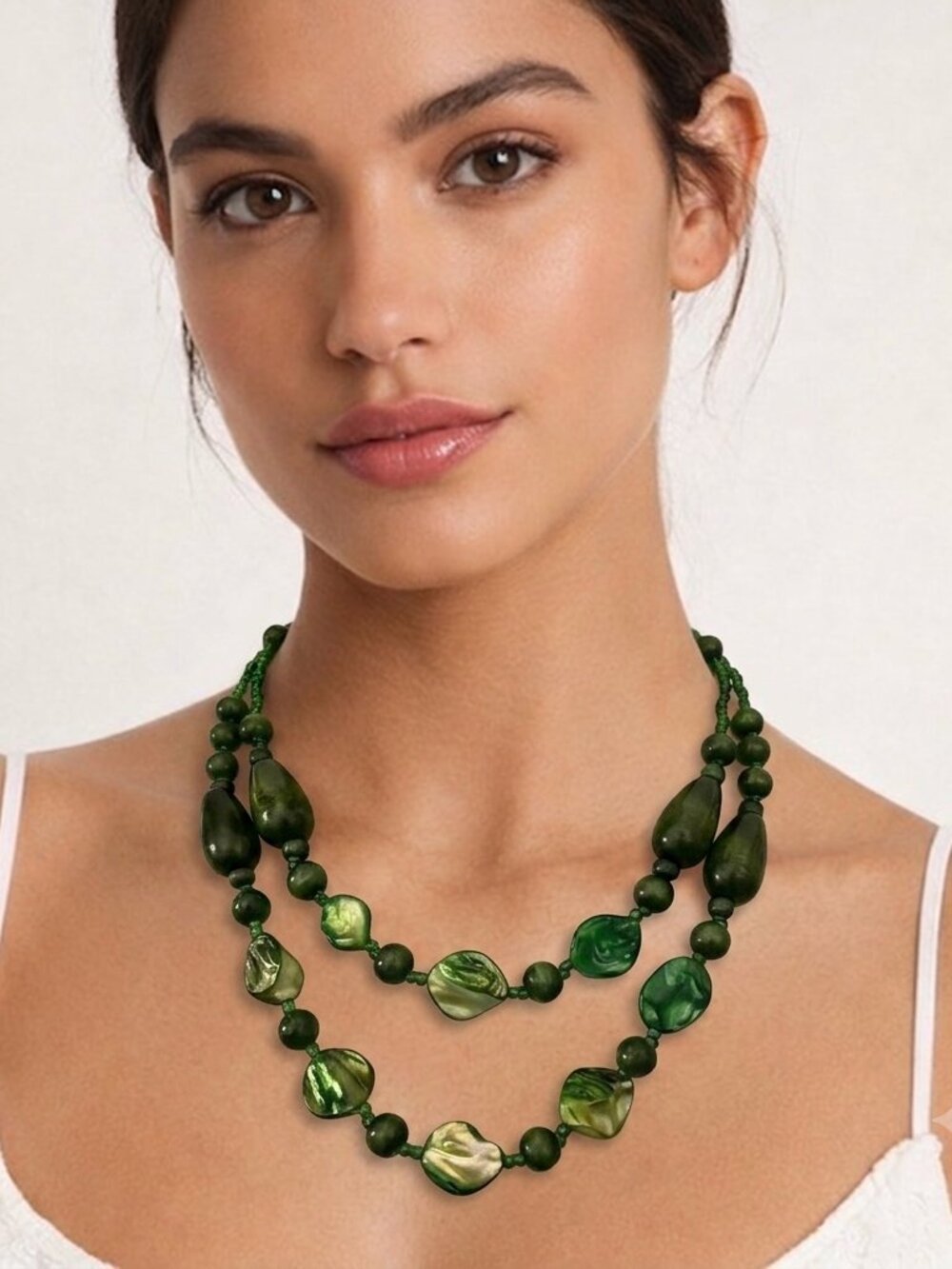 Beaded Green Necklace Statement Piece EUC